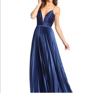 Leena for Mac Duggal Plunging V Pleated Satin Dress